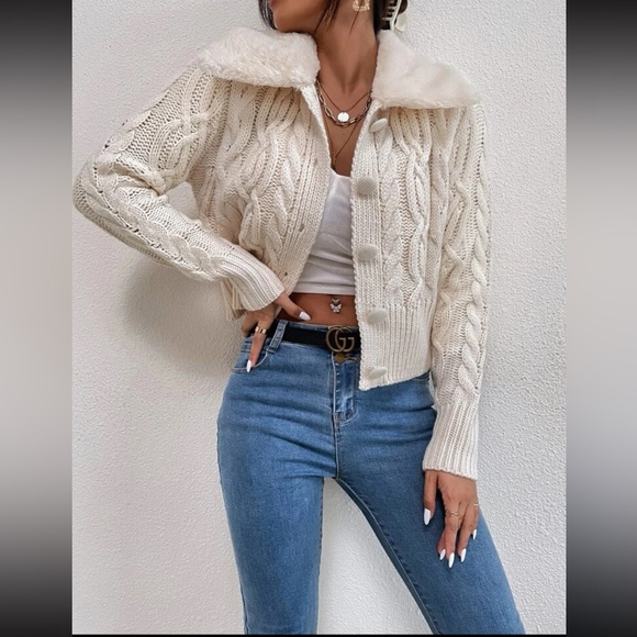 Cable Knit Teddy Collar Jacket - Picture 4 of 6